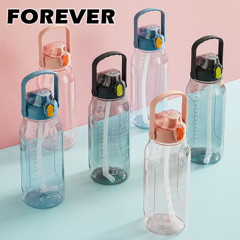 【日本FOREVER】大容量健身運動水壺/喝水提示/彈蓋吸管1500ML-2入