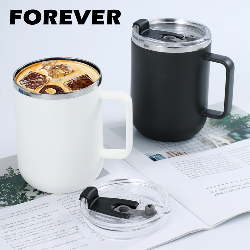 買一送一【日本FOREVER】304不鏽鋼雙層保溫馬克杯/茶杯420ml(附蓋)
