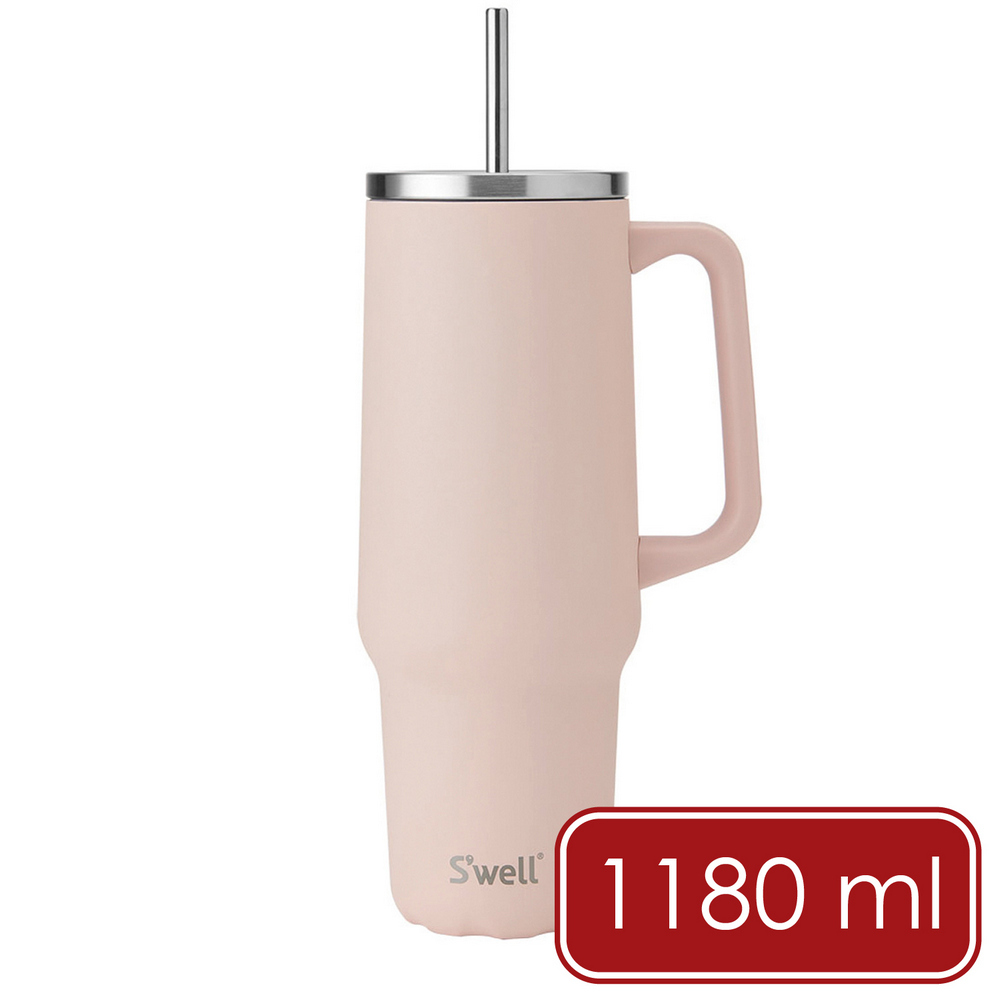 《S'well》Tumbler不鏽鋼吸管保溫隨行杯(玫瑰粉橘1180ml)