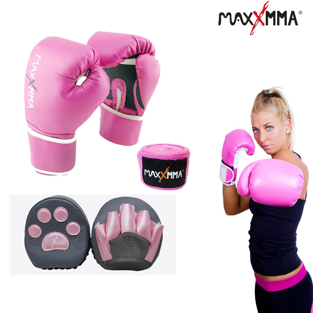 MaxxMMA 粉紅組合( 粉紅拳擊手套+粉紅小貓靶+粉紅手綁帶)