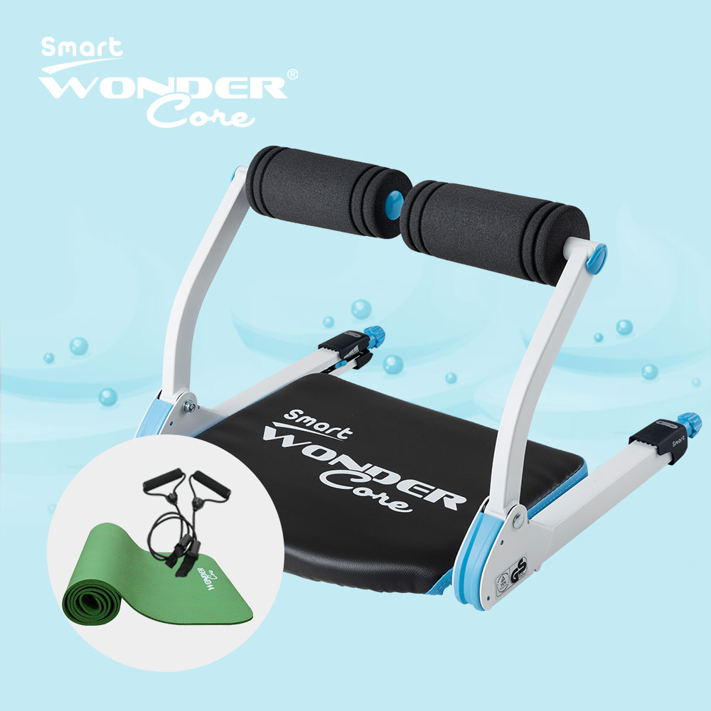 Wonder Core Smart 全能輕巧健身機「糖霜藍」三件組(含運動墊-綠、拉力繩)