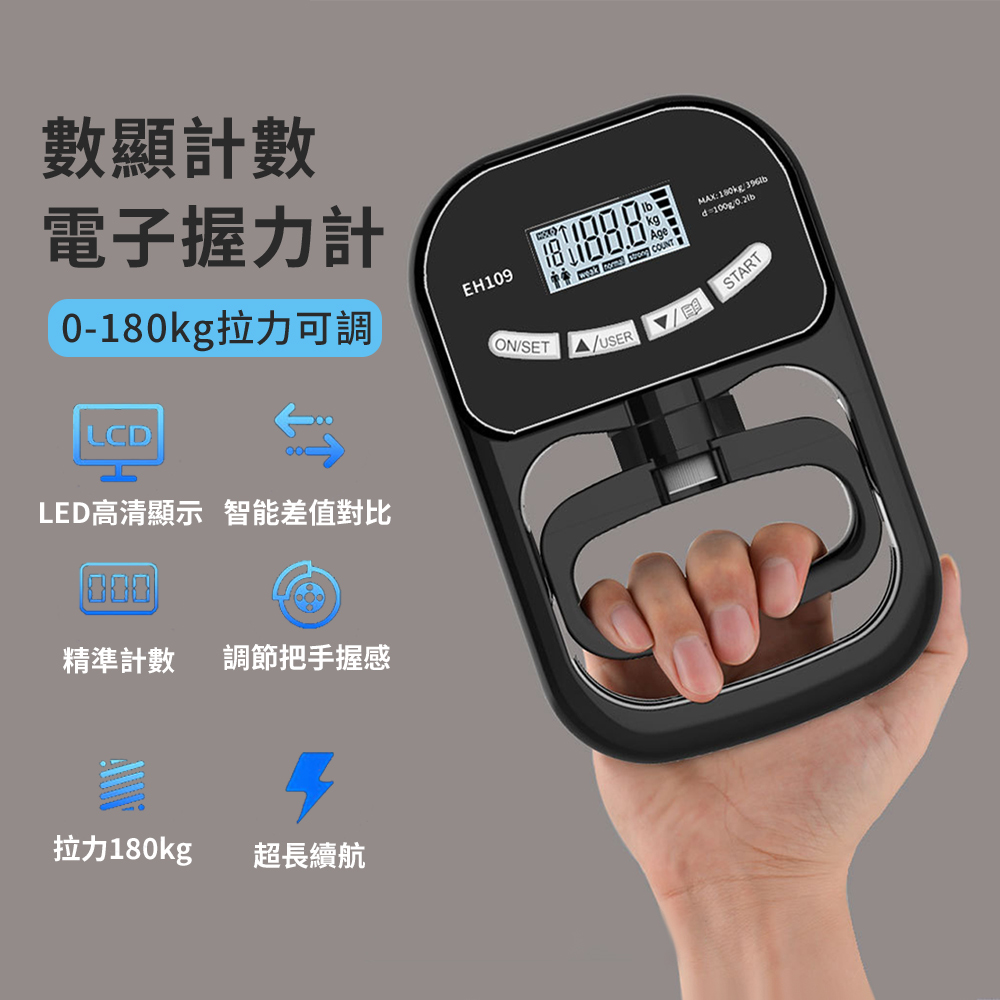 BASEE 數顯計數電子握力器 家用健身腕力拉力計 握力體能測試儀 握力訓練鍛練握力計 測力計/握力圈