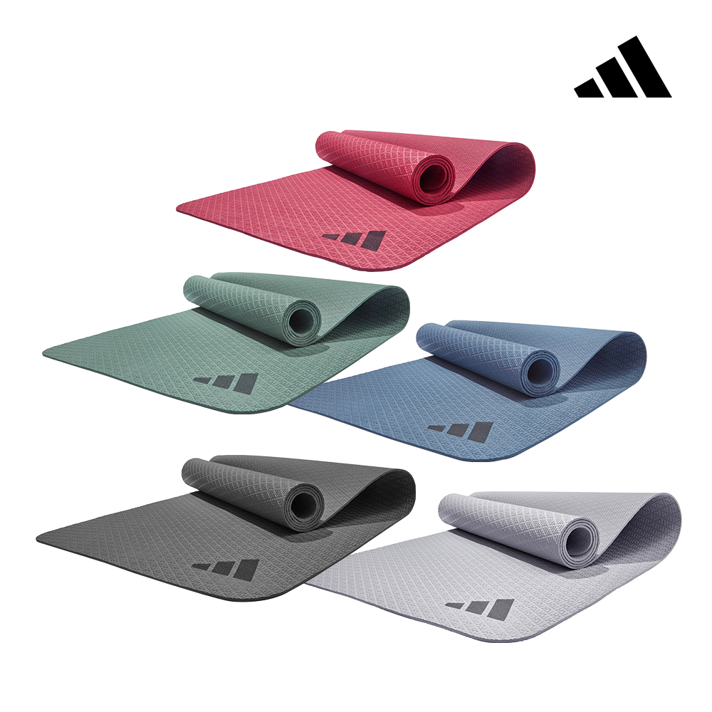 【Adidas】環保壓紋瑜珈墊-4mm (復古紅/深霧黑/琉璃綠/霧霾藍/銀河灰)
