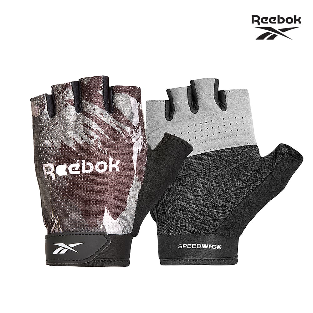 Reebok 銳步【福利品】速乾透氣健身手套 (迷彩灰)