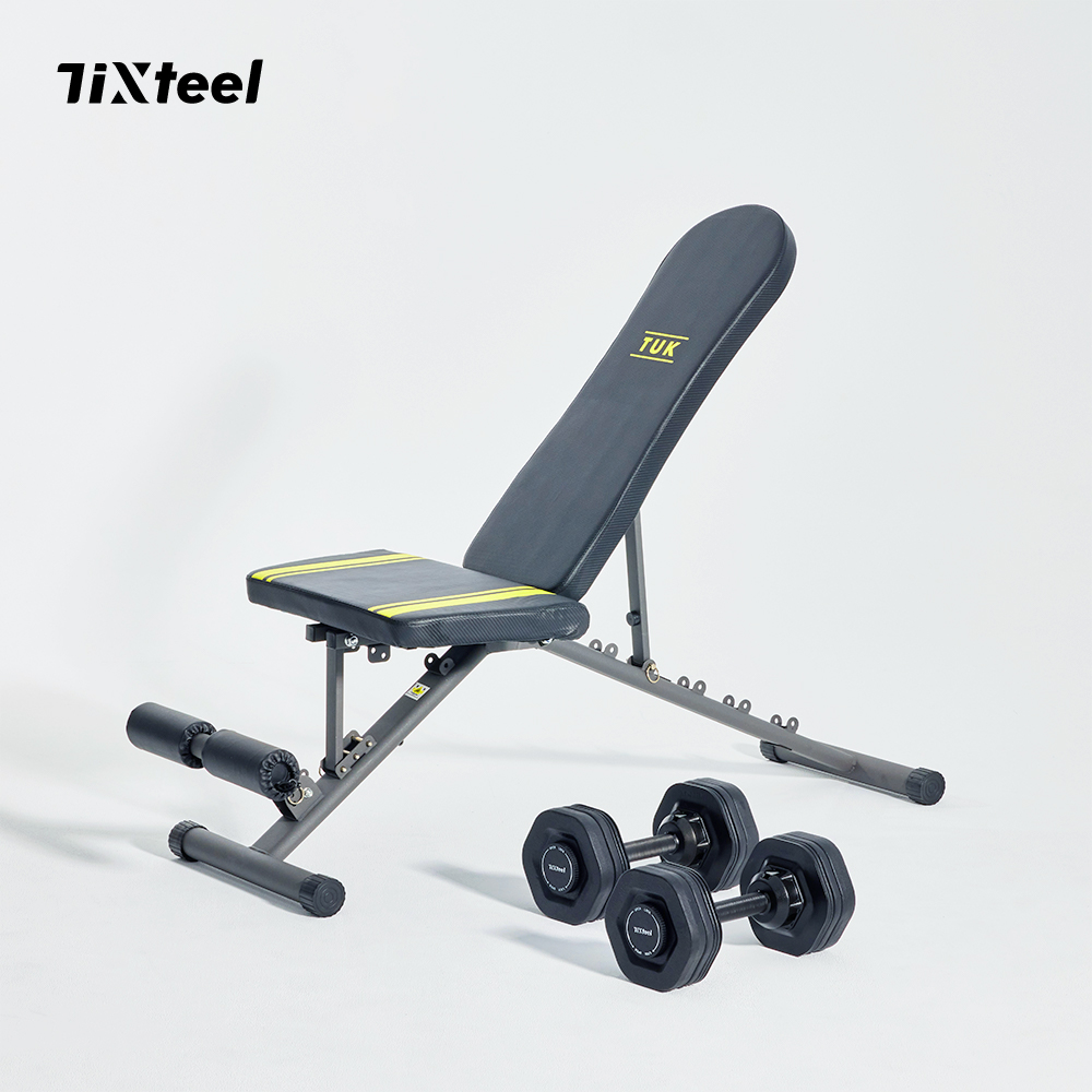 【Tixteel】XT-GRIP快鎖組合式啞鈴23公斤(2入)+MFB-110重訓椅