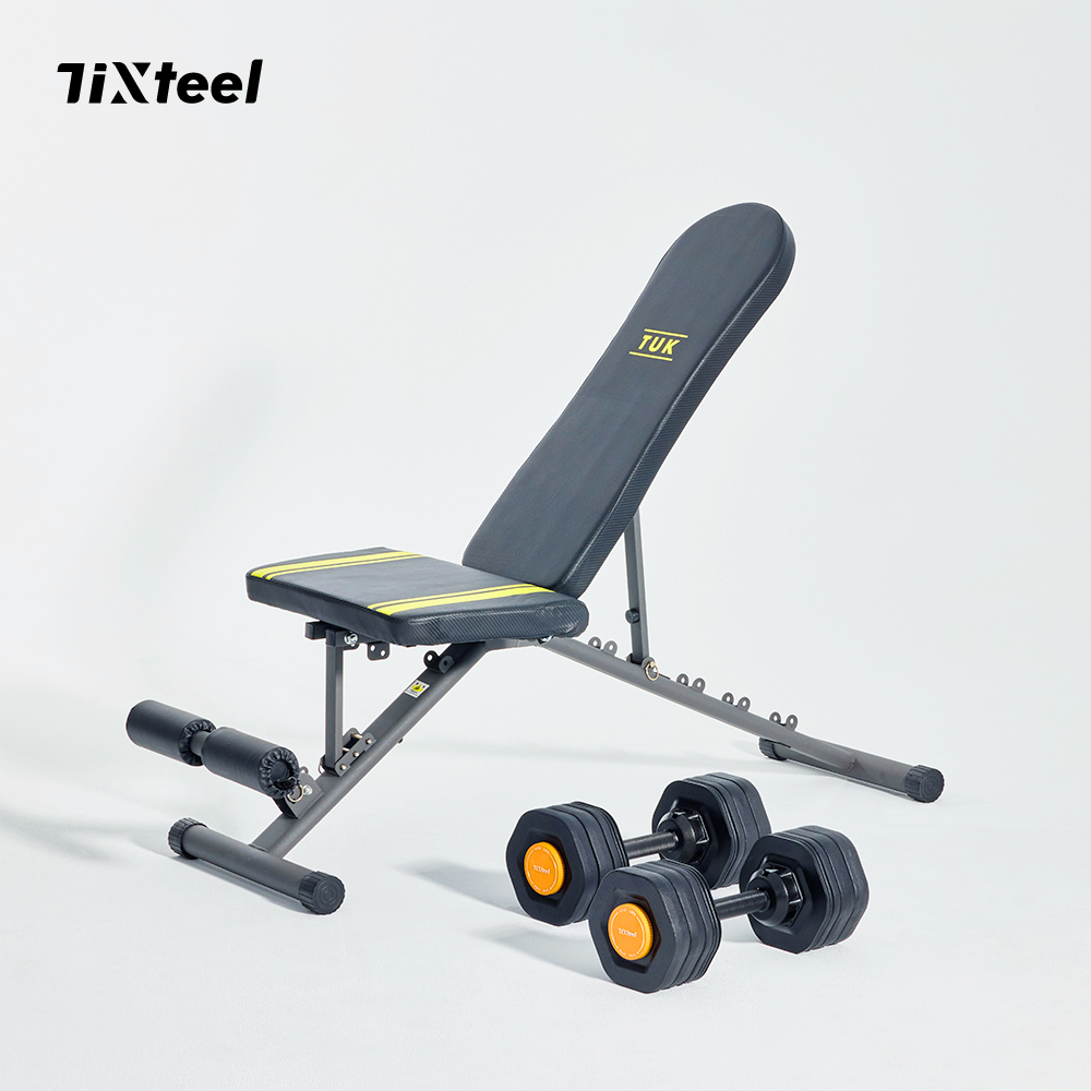 【Tixteel】XT-GRIP快鎖組合式啞鈴33公斤(2入)+MFB-110多功能重訓椅
