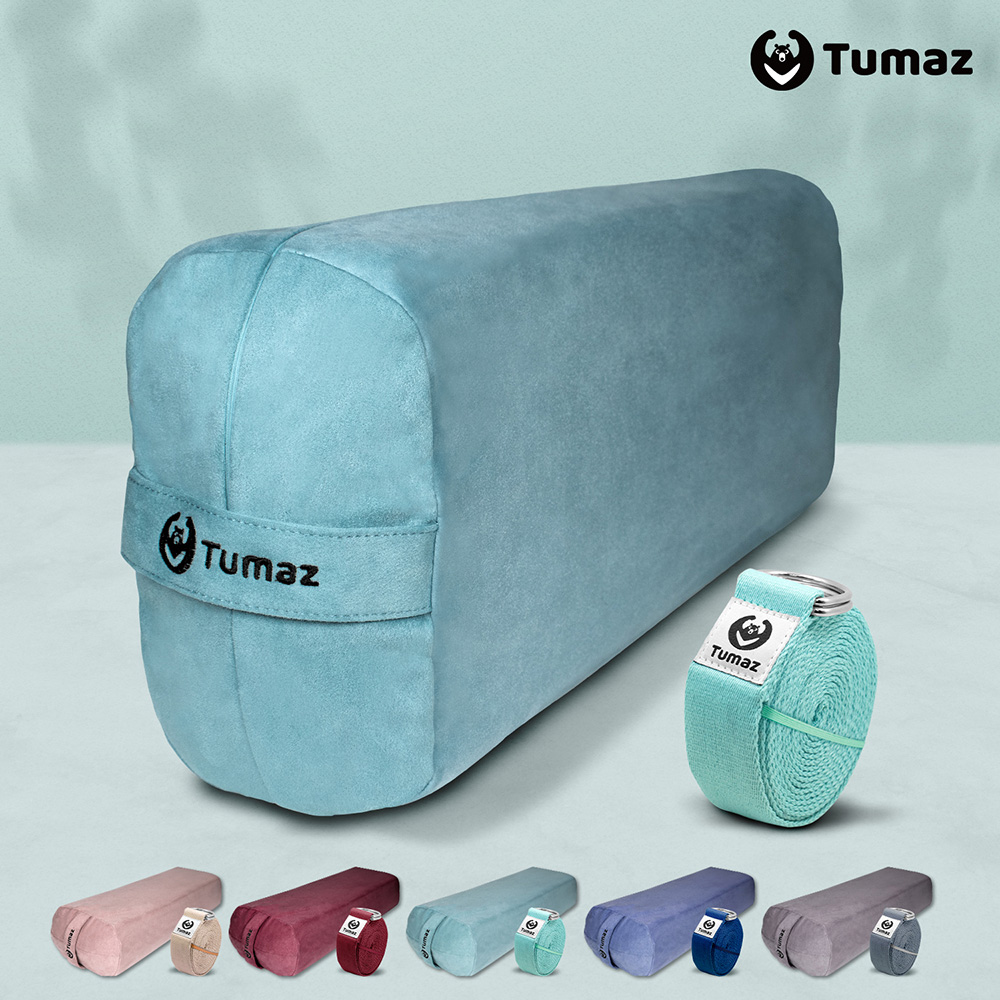 【Tumaz月熊健身】38D 麂皮細緻絨瑜珈枕 土耳其藍 -可拆式枕套(贈伸展帶)