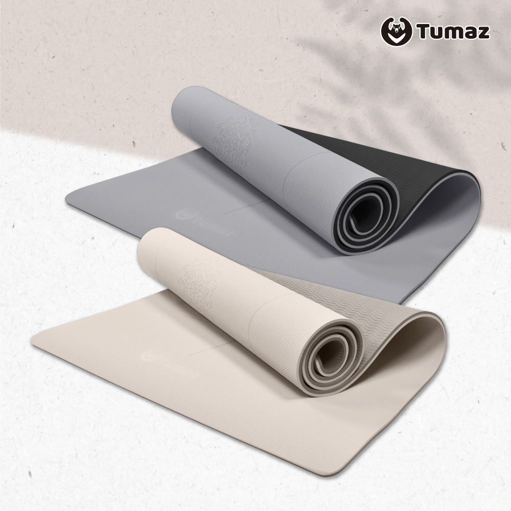 【Tumaz月熊健身】加寬80cm 加厚10mm TPE雙色正位線瑜珈墊