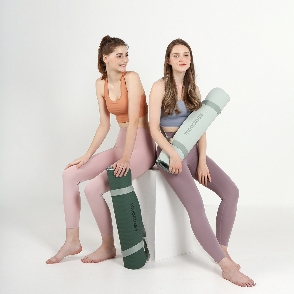 韓國 Moaclass 雙面兩用健身瑜珈墊 淺綠-墨綠