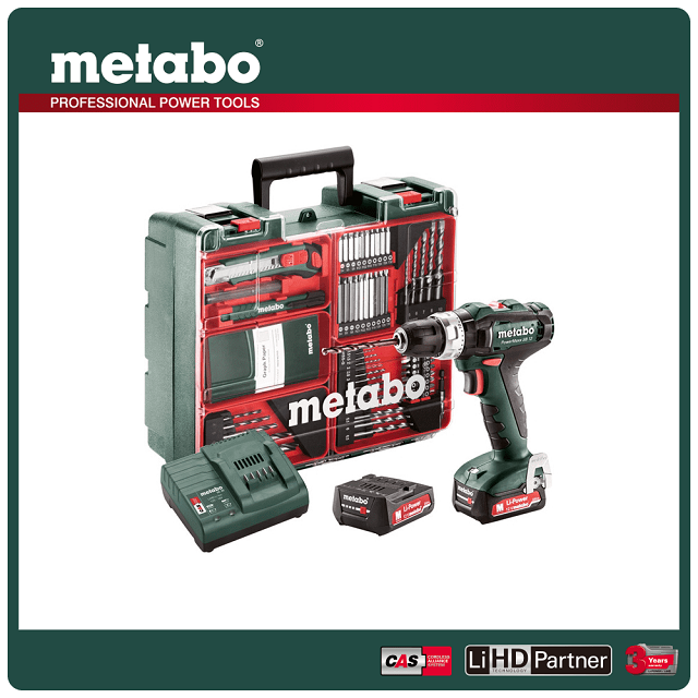 metabo 美達寶 12V鋰電震動電鑽套組 PowerMaxx SB 12 SET 2.0Ah+配件組 (膠箱)