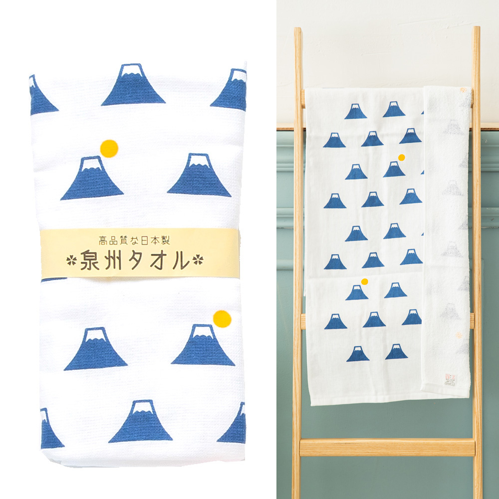 日本泉州純棉麻紗加厚34*85CM毛巾(富士山-深藍)