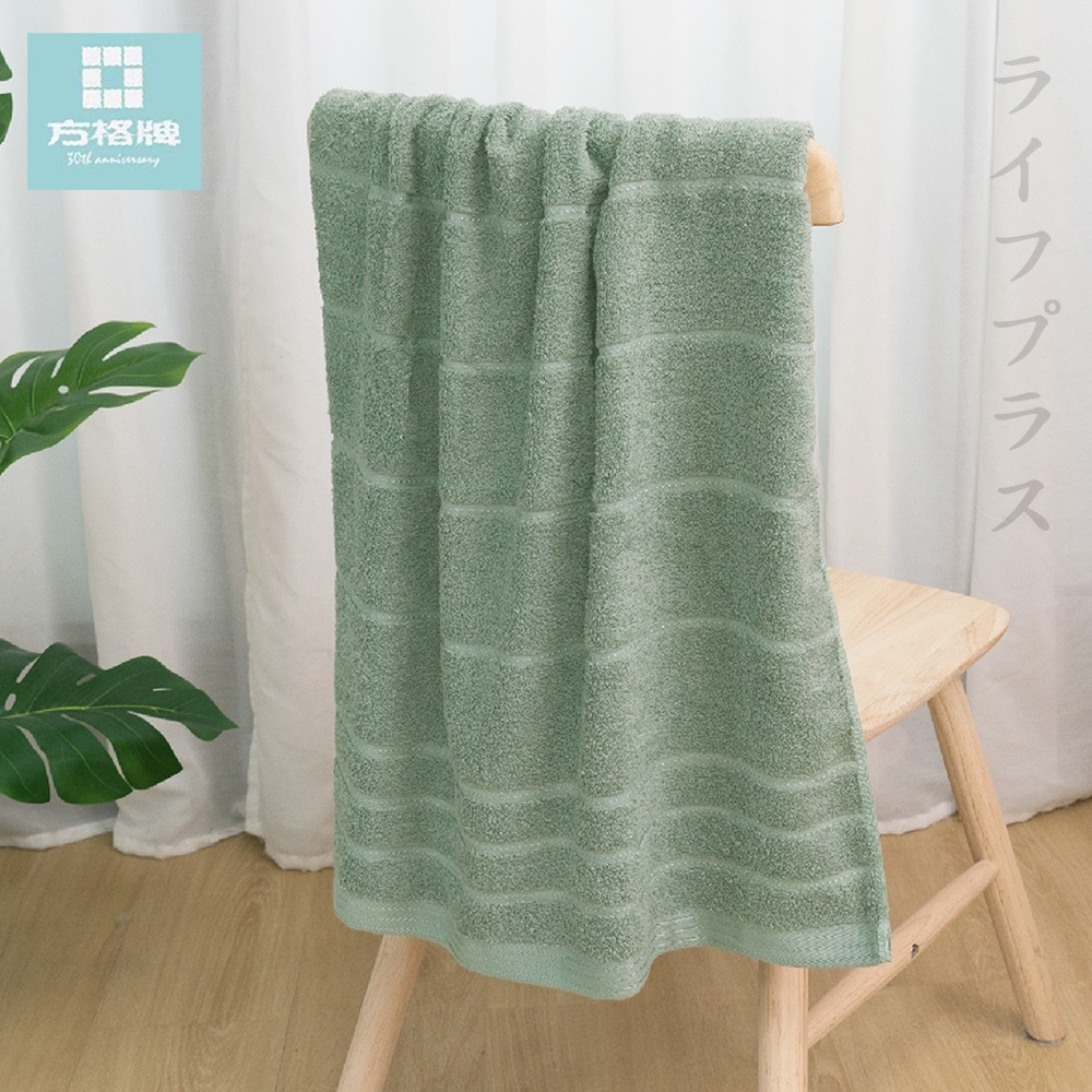 方格牌絲光緹織浴巾-70x140cm-綠色