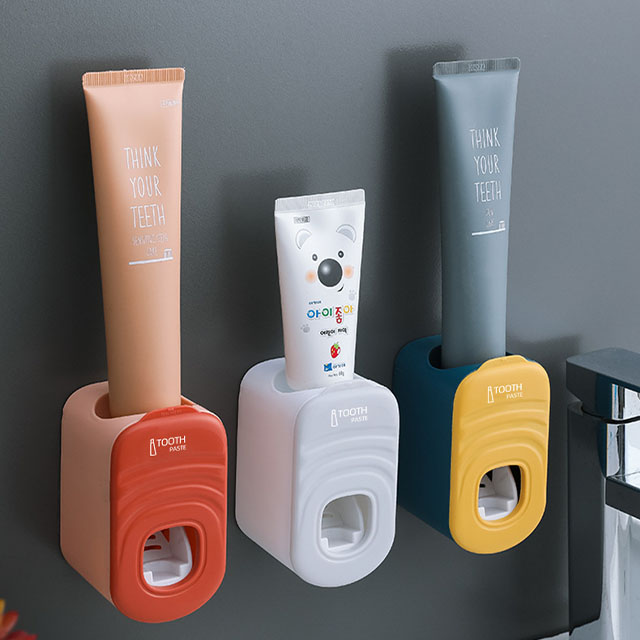 衛浴生活小幫手▲時尚簡約拼色設計自黏款自動擠牙膏器|兩色可選