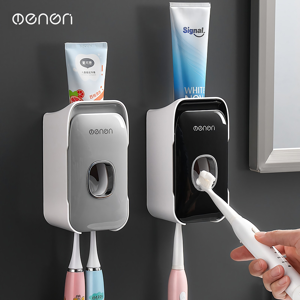 MengNi 二合一多功能牙刷架 自動擠牙膏器 可拆洗清潔 無痕壁掛浴室置物收納架牙膏架