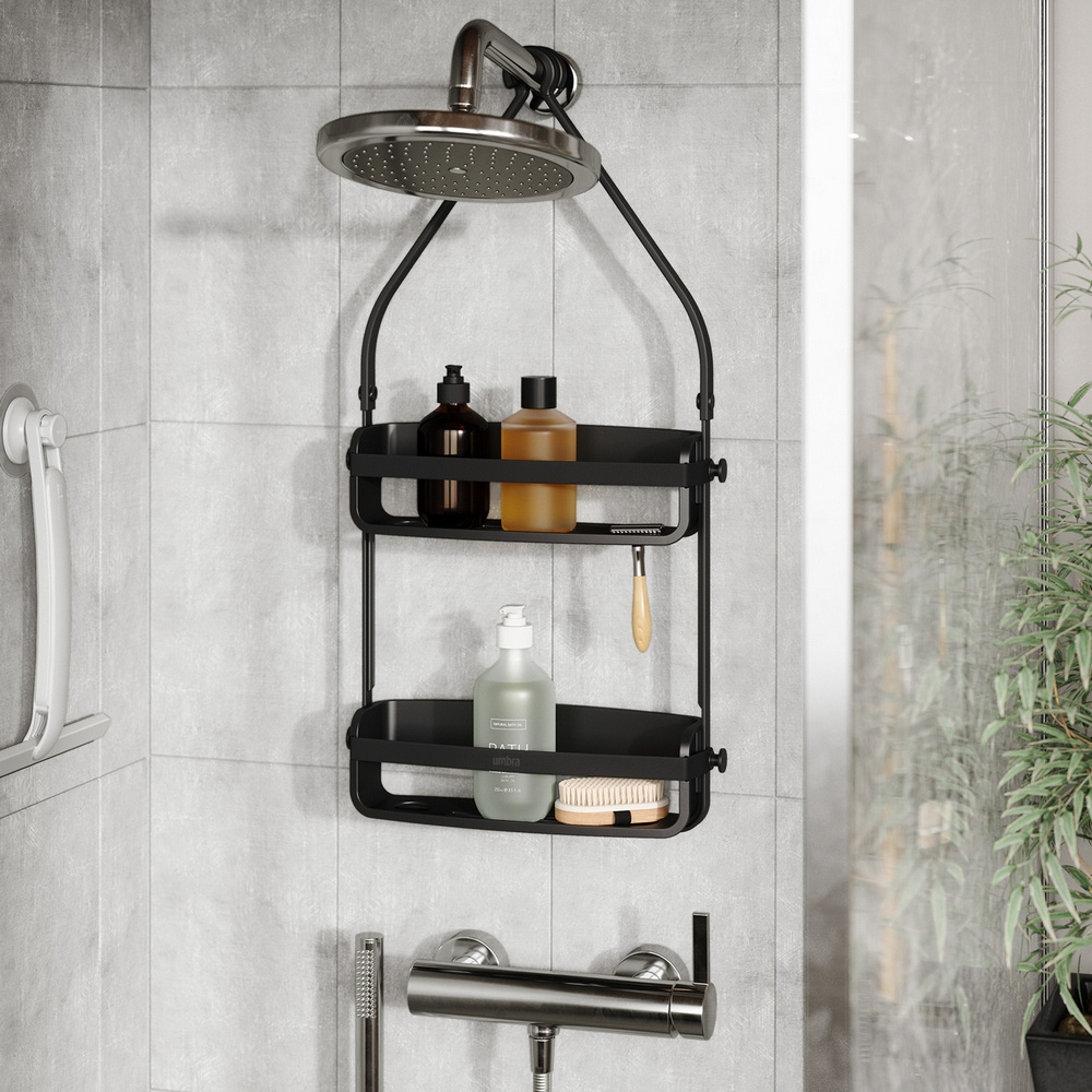 《Umbra》Flex吊掛式浴室雙層瀝水置物架(墨黑)