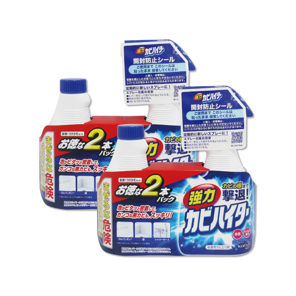 (2+2超值組)日本KAO花王-浴室除霉濃密泡沫清潔劑400ml噴霧瓶+400ml補充瓶