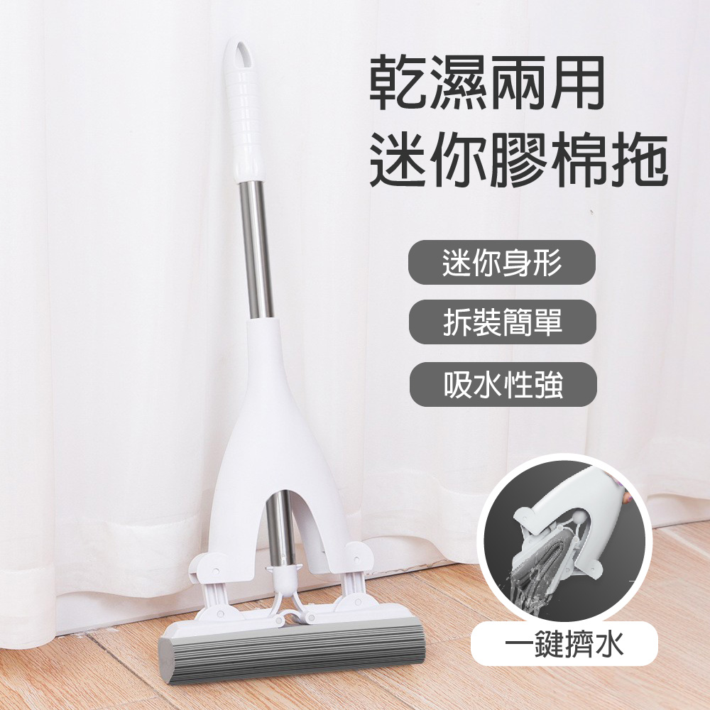 乾濕兩用迷你膠棉拖把組(1桿2膠棉)