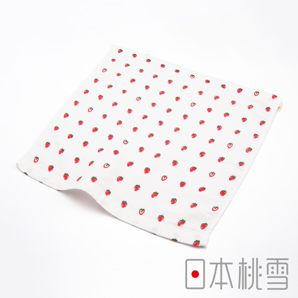 日本桃雪可愛紗布方巾(經典小小圖-小草莓)