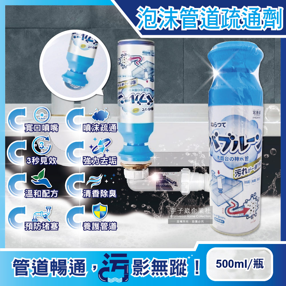 日本Clean-寬口倒噴型浴室管道清潔泡泡慕斯-檸檬香(藍蓋)500ml/瓶