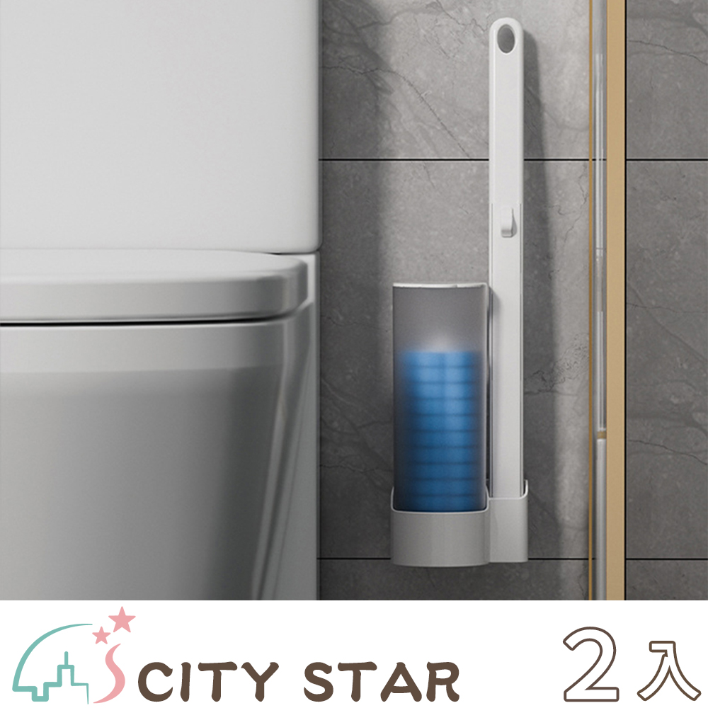 【CITY STAR】一次性替換頭+壁掛式馬桶刷組合(18個替換頭/入)-2入