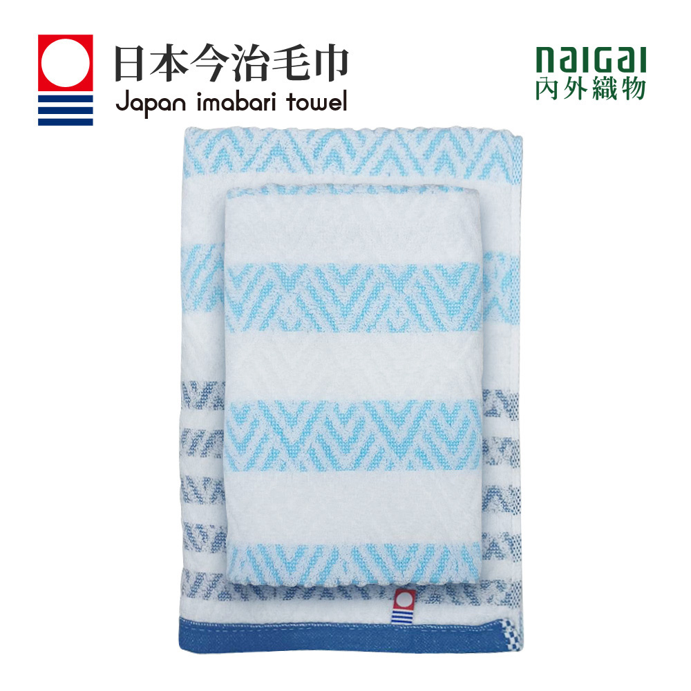 日本製今治認證純棉32*75CM毛巾-雨線 藍(520BL野)