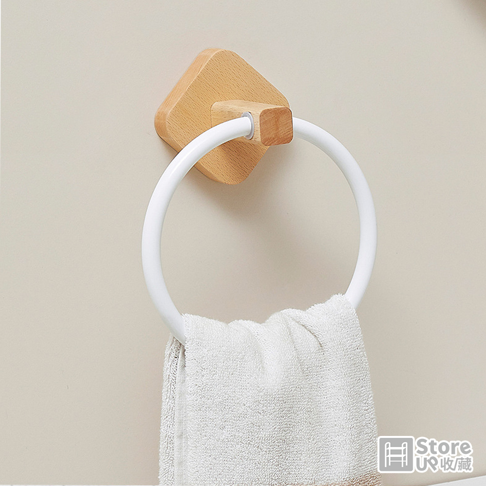 【Store up 收藏】日式清新風 白色系 免釘款 衛浴毛巾環(AD382)