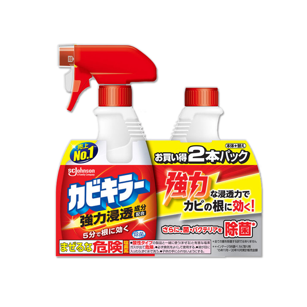 日本SC JOHNSON莊臣-浴室除霉泡沫清潔劑400ml噴霧瓶+400ml補充瓶