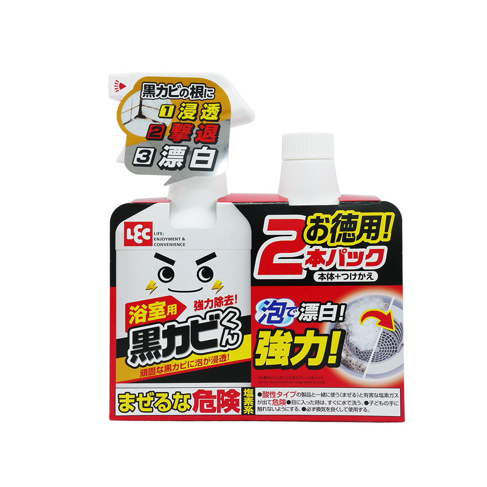日本LEC激落君-黑霉君浴室除霉泡沫清潔劑400ml噴霧瓶+400ml補充瓶