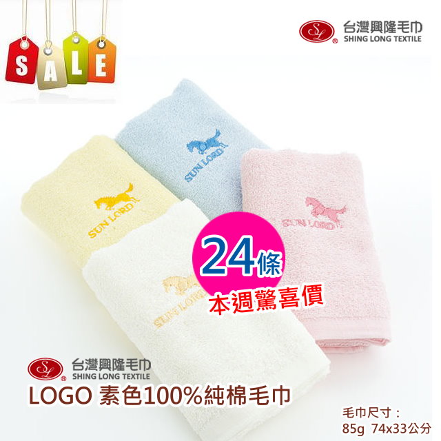 LOGO繡花素色純棉毛巾(24條 2打裝)【台灣興隆毛巾製 】限量優惠活動