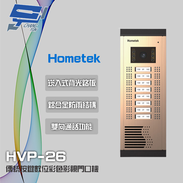 Hometek 16戶 傳統按鍵數位彩色影視門口機 鋁合金 防雨 雙向通話