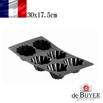 法國【de Buyer】畢耶烘焙『黑軟矽膠模系列』6格布里歐烤模
