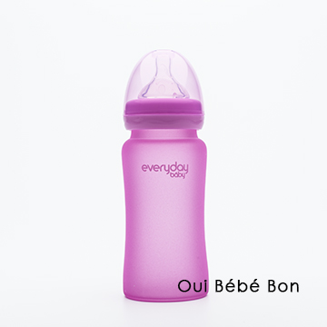 瑞典Everyday Baby MilkHero 寬口徑防護感溫變色玻璃奶瓶240ml (櫻花粉)
