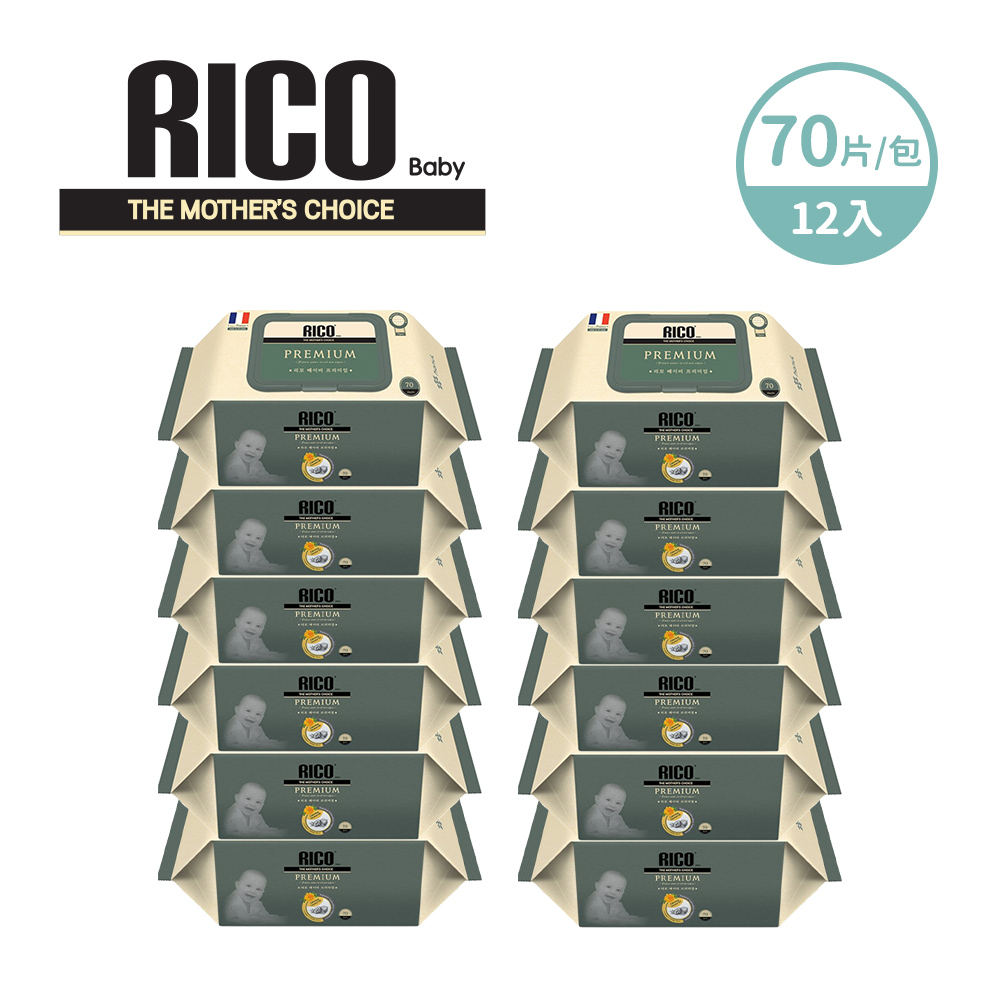RICO baby 韓國金盞花有機天然特厚款濕紙巾Premium 70片/包-12入/箱購