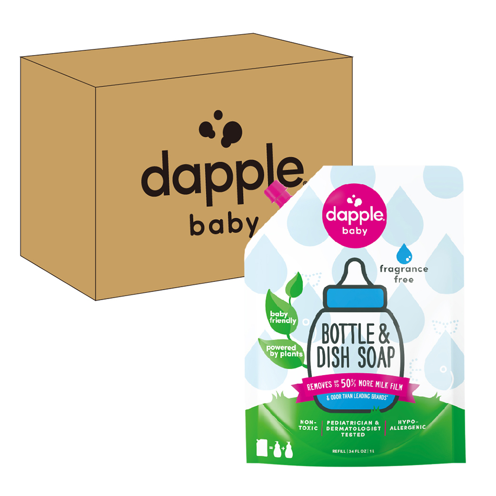 (箱購)dapple 奶瓶及餐具清潔液-無香精(1L)補充包*8包