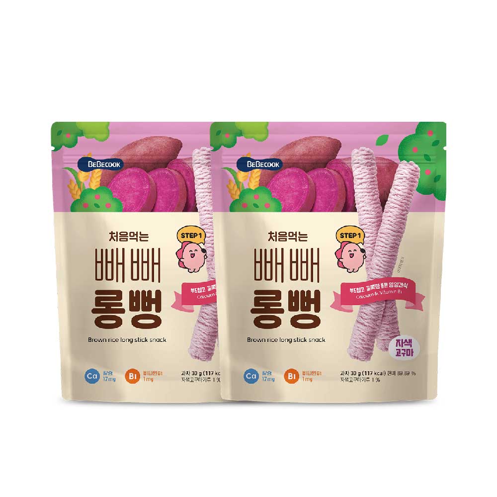 韓國【BEBECOOK】寶膳 嬰幼兒初食綿綿貝貝棒-紫番薯(30g) 2入組