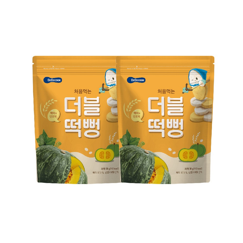 韓國 【Bebecook】 寶膳 嬰幼兒雙色初食綿綿米餅-白米南瓜(30g) (2入組)