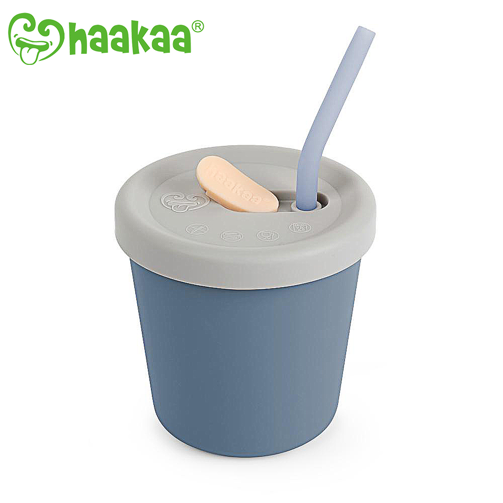 【紐西蘭Haakaa】矽膠水杯吸管組-藍色150ml