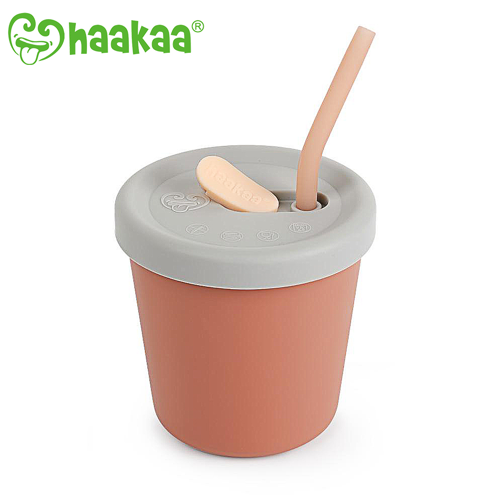 【紐西蘭Haakaa】矽膠水杯吸管組-橘色150ml