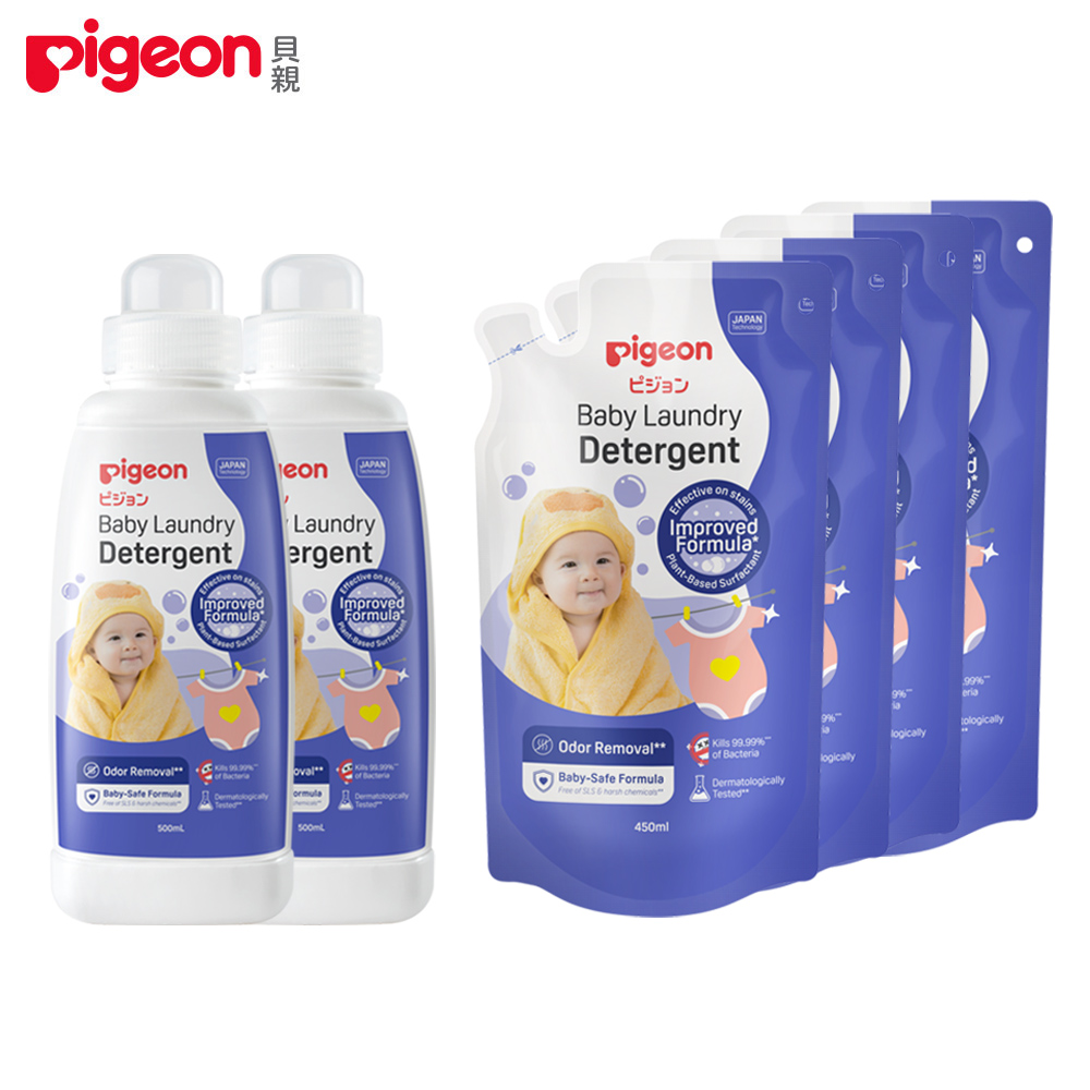 日本《Pigeon 貝親》嬰兒洗衣精【500ml罐裝x2+450ml補充包x4】