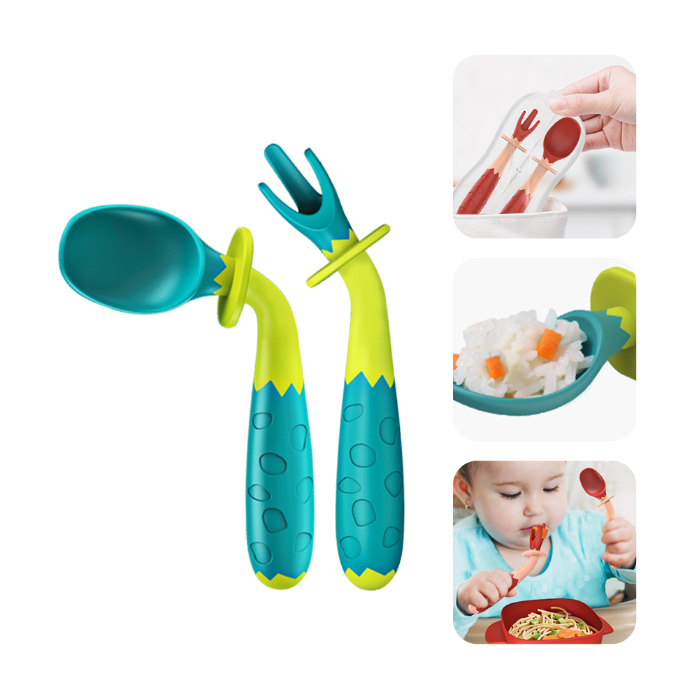 【禾果】寶寶學習餐具組 可彎曲防卡喉湯匙叉子組 贈收納盒