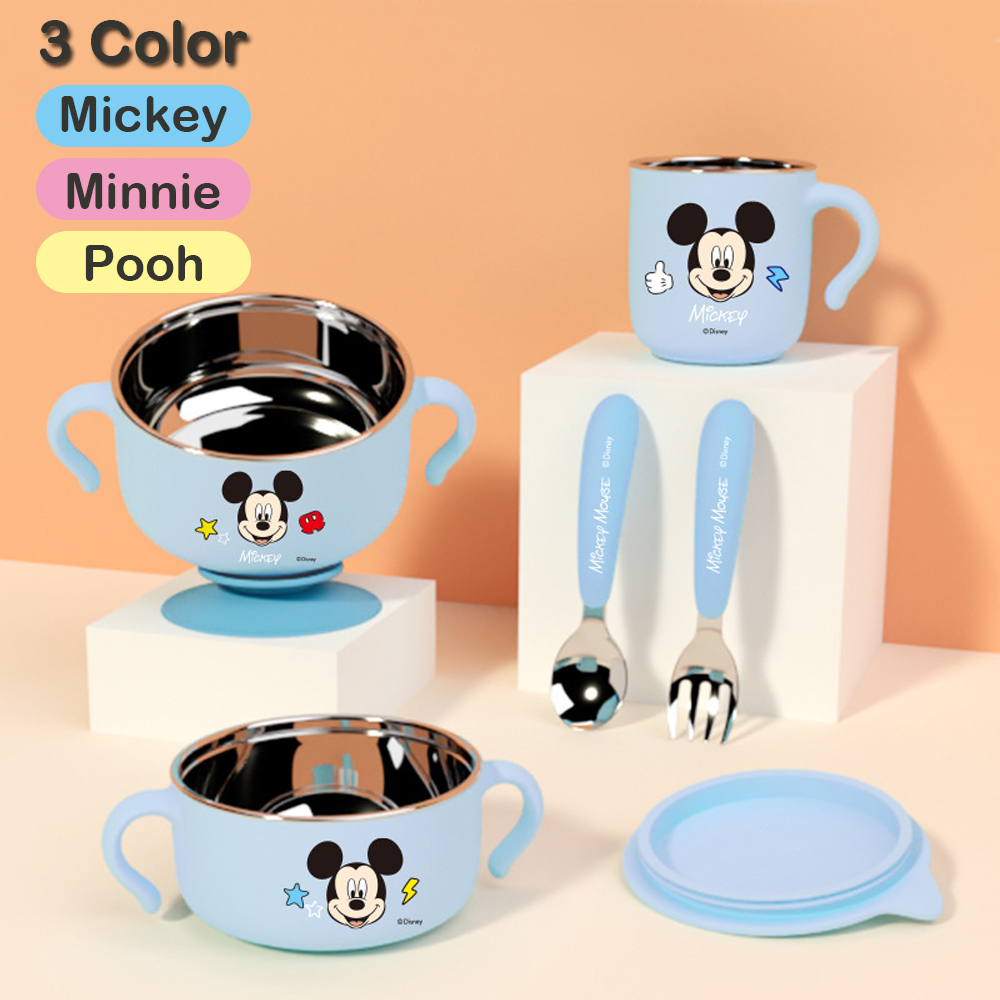 【優貝選】迪士尼 兒童餐具六件套組-不鏽鋼密封餐碗 不鏽鋼水杯 不鏽鋼叉匙