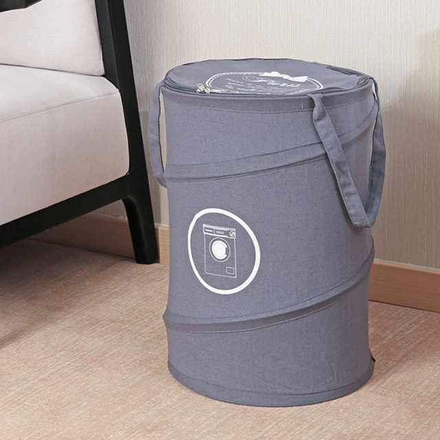 樂居家 日本美學北歐風拉鏈有蓋隔臭設計大容量圓筒折疊收納洗衣 衣物籃 髒衣籃 玩具籃