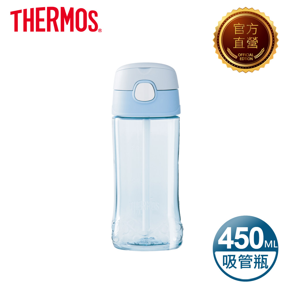【THERMOS 膳魔師】Tritan兒童吸管瓶0.45L藍(F4011T-BLA)