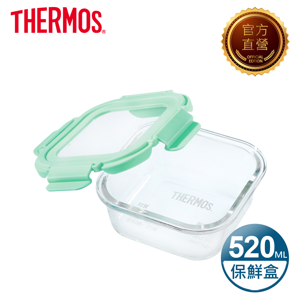【THERMOS 膳魔師】耐熱玻璃保鮮盒520ml-綠色(Z-GFC520S-MNT)