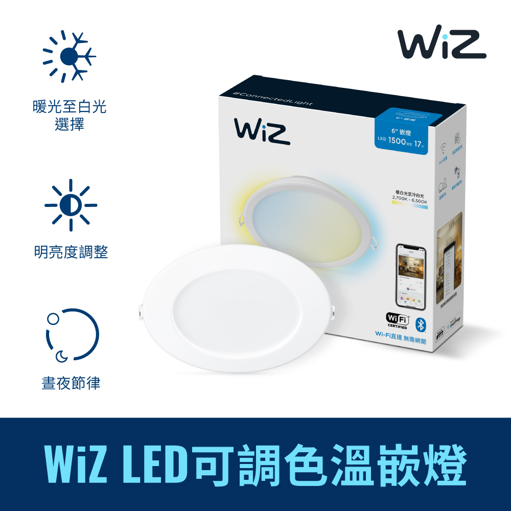 Philips 飛利浦 Wi-Fi WiZ 智慧照明 可調色溫嵌燈(PW003)