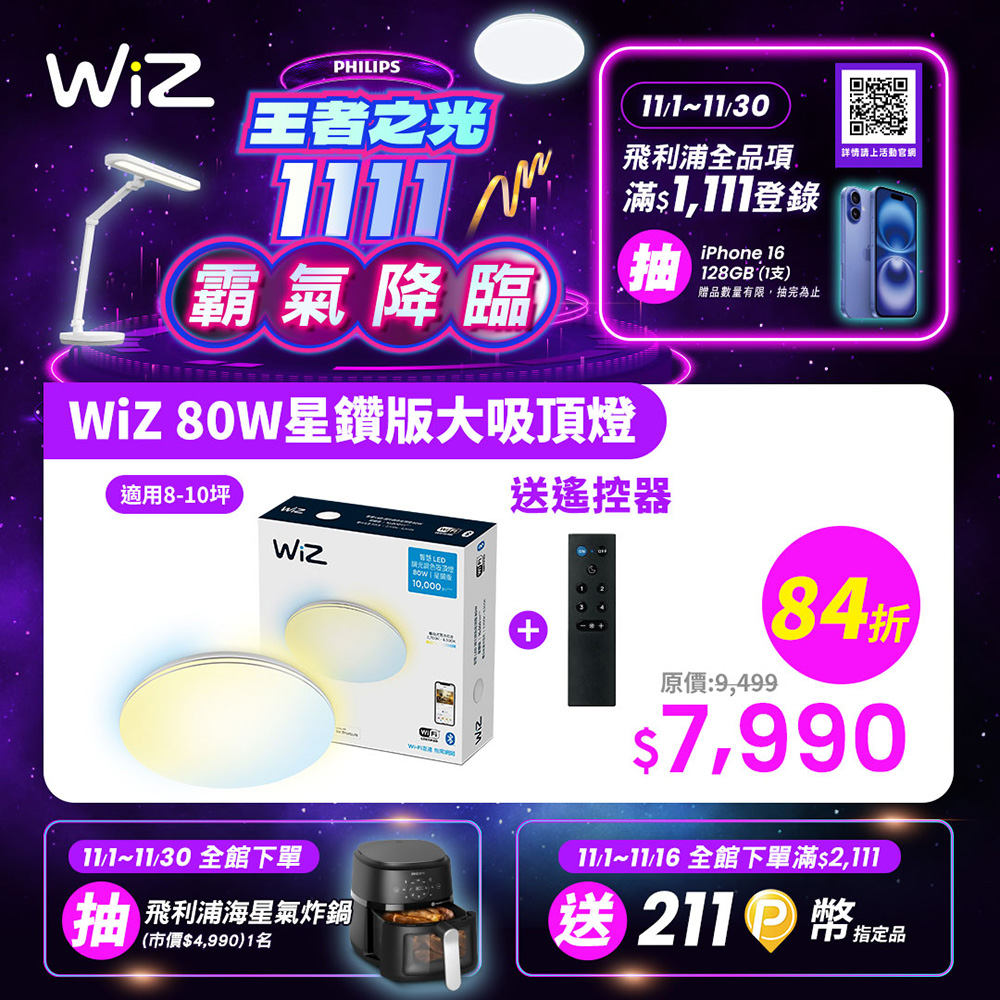 PHILIPS 飛利浦照明 WiZ 智慧照明 LED吸頂燈-星鑽版(PW012)