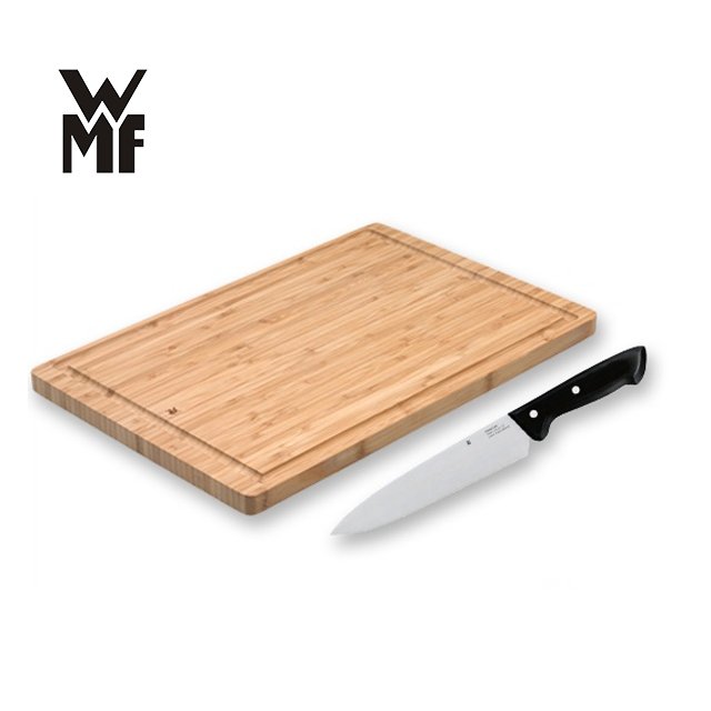 德國WMF 經典竹製砧板 38x25cm+主廚刀 34cm/20cm