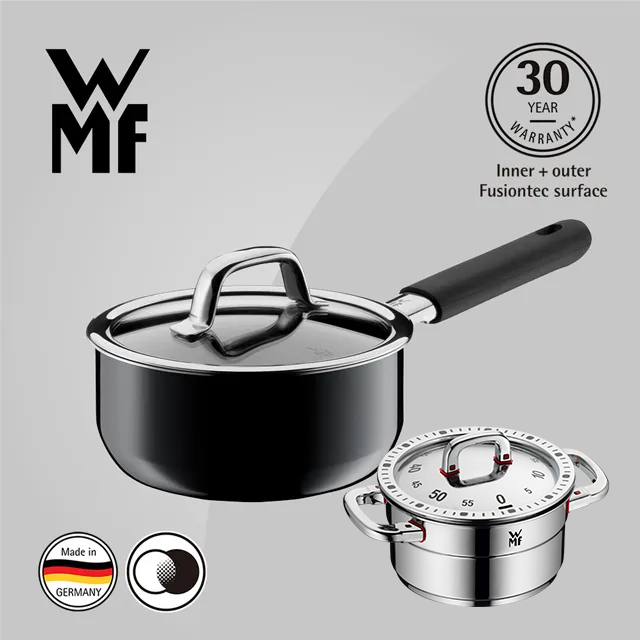 德國WMF Fusiontec 單手鍋 16cm 1.3L (黑色)+WMF 計時器