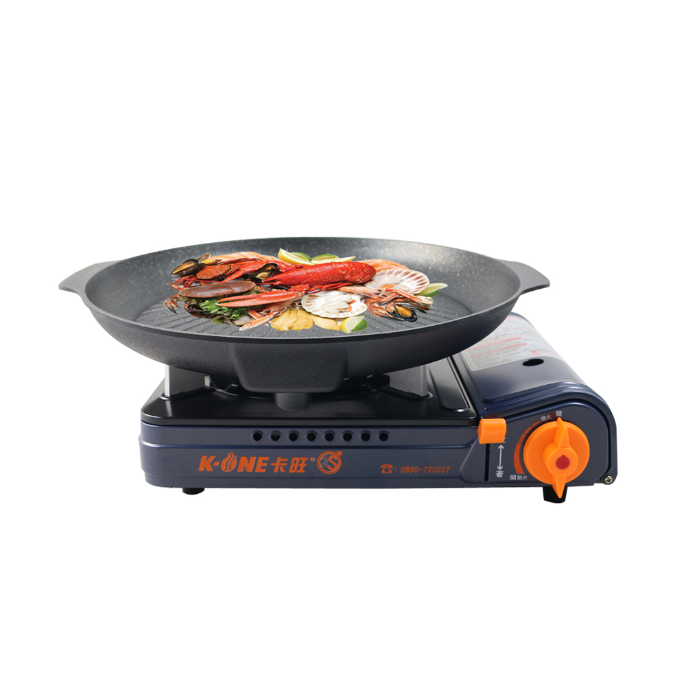 卡旺K1-A005D雙安全卡式爐+韓國火烤兩用圓弧烤盤