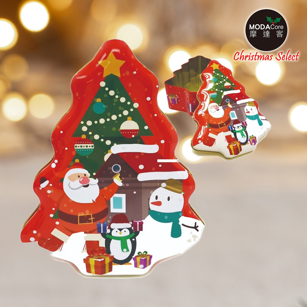 摩達客耶誕-紅面老公雪人聖誕樹造型糖果罐擺飾-交換禮物